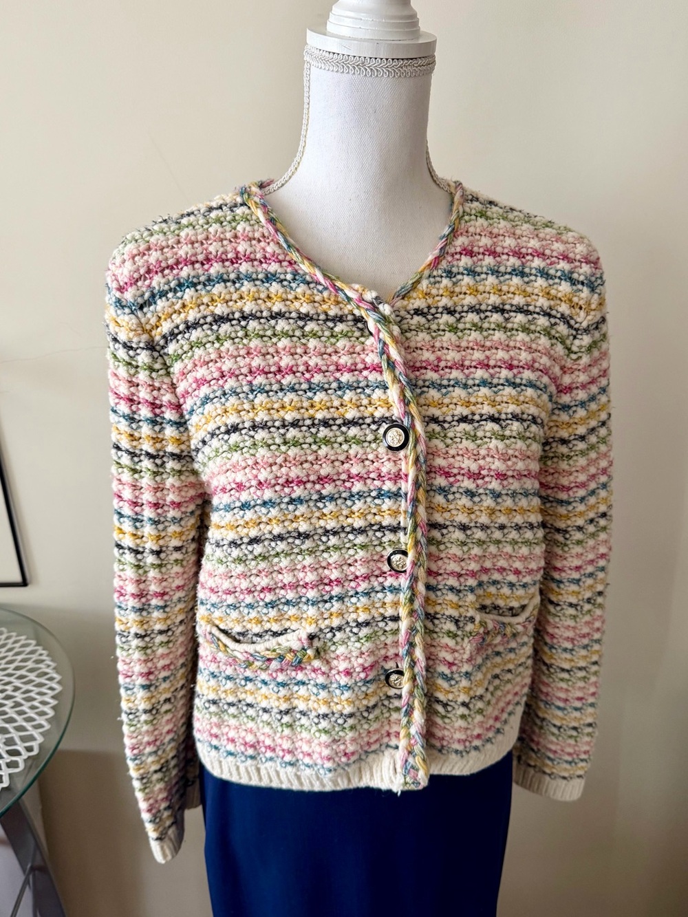 ba&sh Bianca Multicolor Striped Knit Cropped Cardigan Size Large - Picture 13 of 16